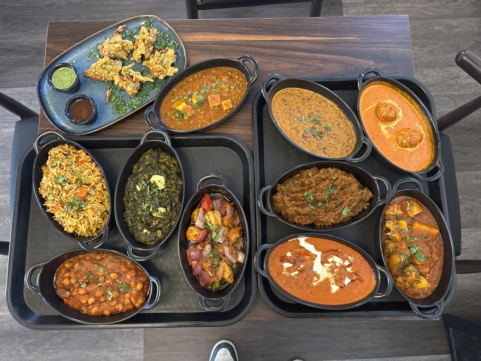 House curries and rice at the table